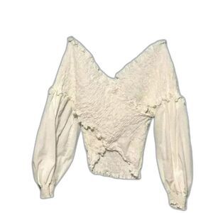 Zara Girls' White V-Neck Smocked Crop Top Large